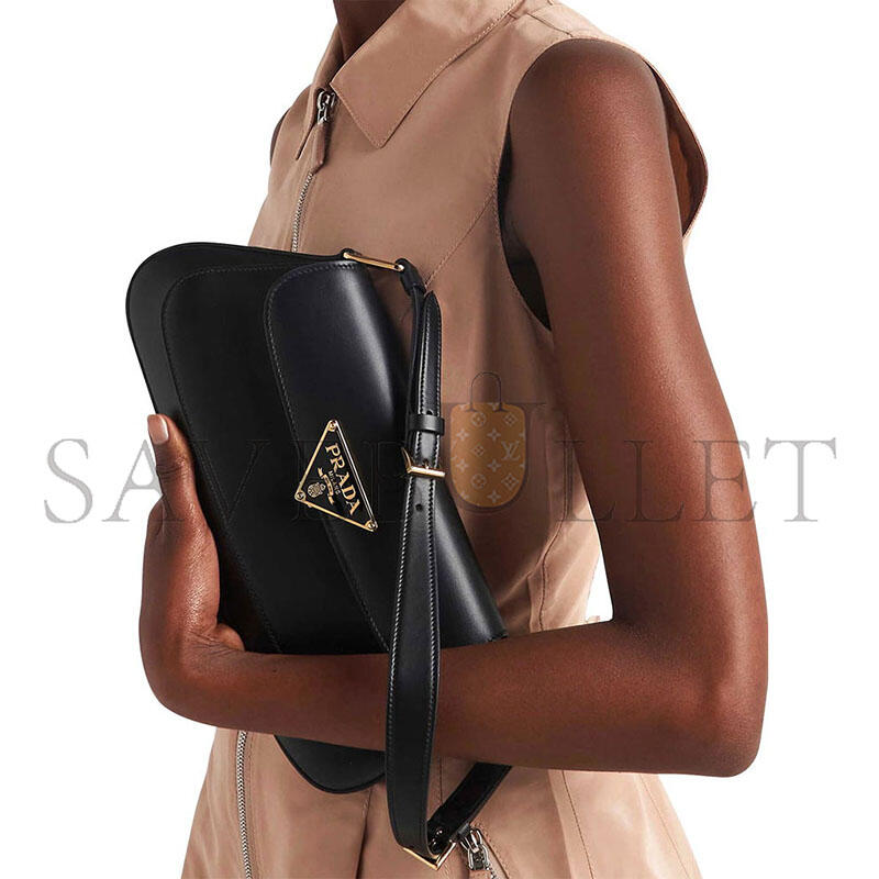 PRADA ENAMELED METAL TRIANGLE-LOGO LEATHER SHOULDER BAG 1BD344 (31*13.5*4cm)